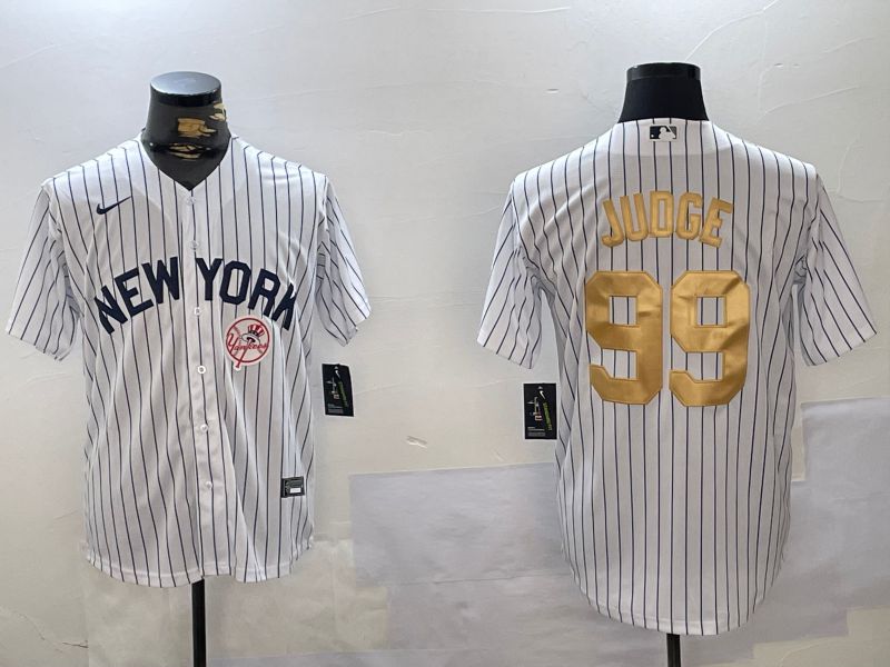 Men New York Yankees #99 Judge White Stripe Fashion Nike 2024 MLB Jersey style 3